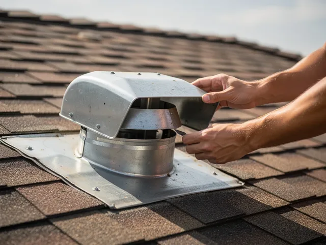 Melbourne Dryer Vent Cleaning certified technician safely cleaning a roof-mounted dryer vent in Melbourne
