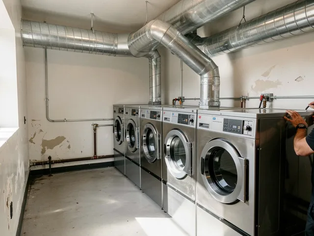 Melbourne Dryer Vent Cleaning team performing large-scale commercial dryer vent cleaning in Melbourne