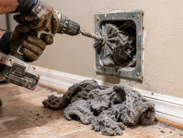 Certified Melbourne Dryer Vent Cleaning technician performing dryer vent cleaning in Melbourne