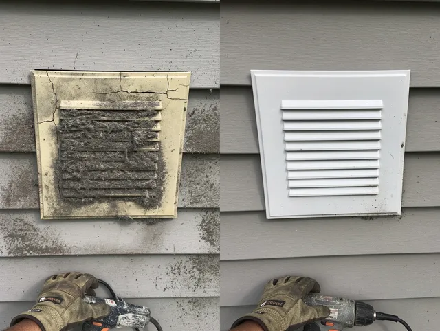 Melbourne Dryer Vent Cleaning technician installing high-quality dryer vent cover at a residential property in Melbourne
