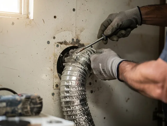 Melbourne Dryer Vent Cleaning technician performing precise dryer vent hose installation in Melbourne